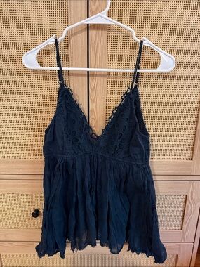 Free People Black Eyelet Lace V-Neck Cami